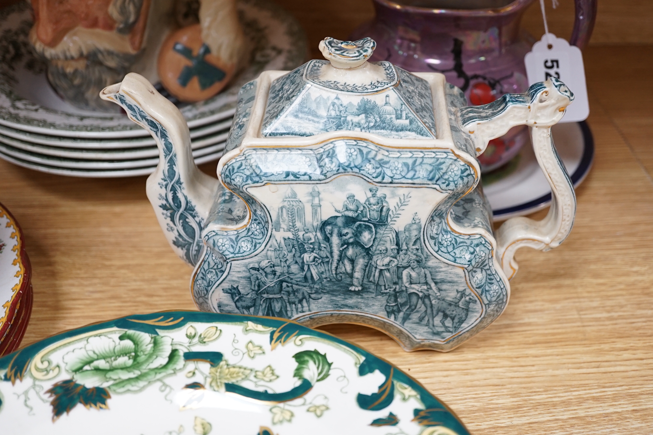 A Spode collectors plate, a Victorian teapot, a Masons vase a Minton dish etc, vase 21cm high